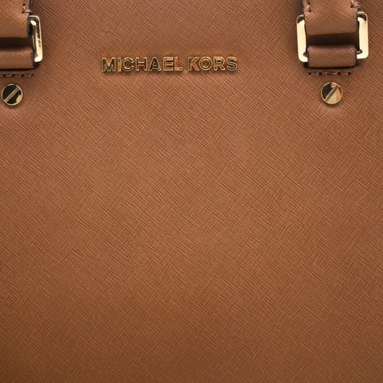 Pre Owned MICHAEL Michael Kors Tan Saffiano Leather Large Selma Satchel
