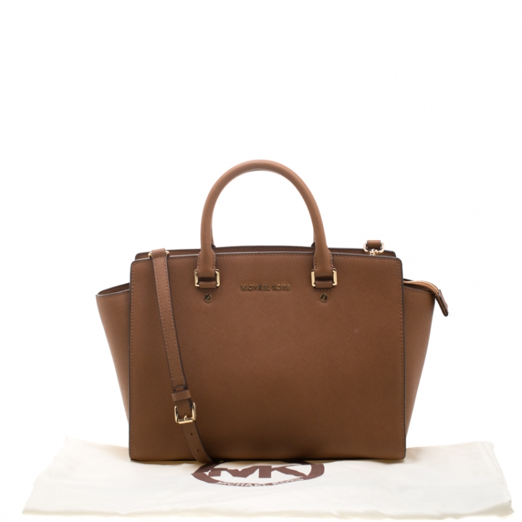 Pre Owned MICHAEL Michael Kors Tan Saffiano Leather Large Selma Satchel