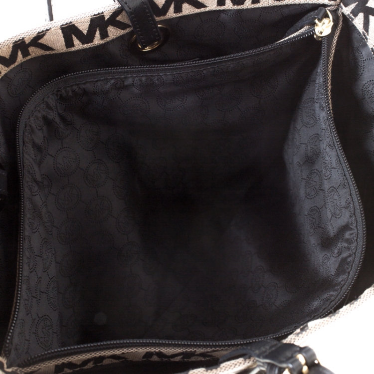 Pre Owned MICHAEL Michael Kors Black/Beige Signature Jacquard Tote 