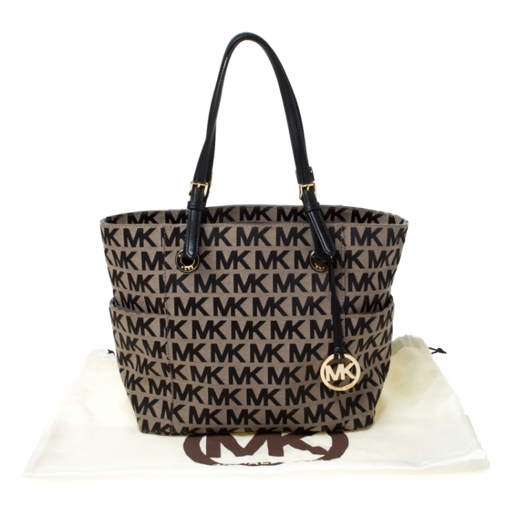 Pre Owned MICHAEL Michael Kors Black/Beige Signature Jacquard Tote 