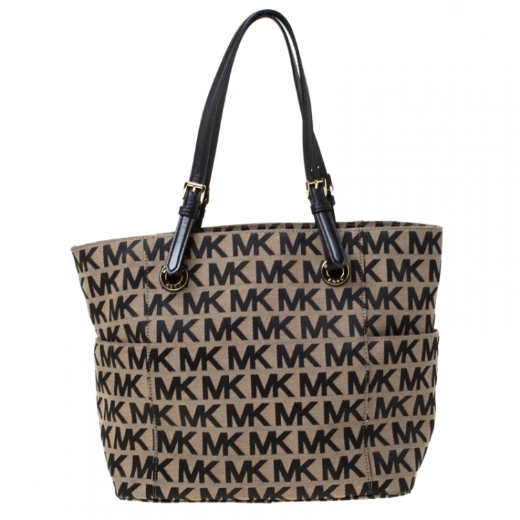 Pre Owned MICHAEL Michael Kors Black/Beige Signature Jacquard Tote 