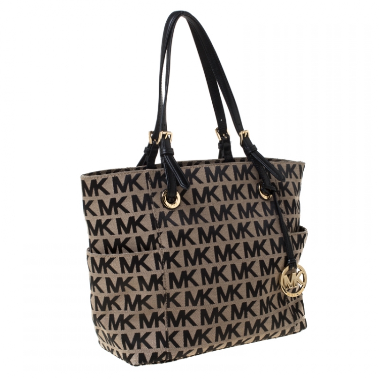 Pre Owned MICHAEL Michael Kors Black/Beige Signature Jacquard Tote 