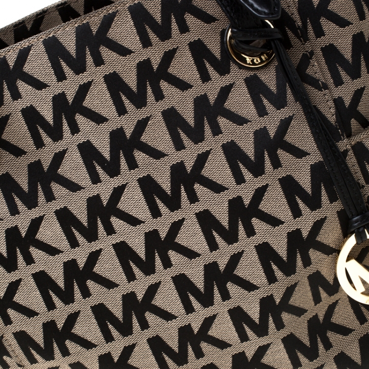 Pre Owned MICHAEL Michael Kors Black/Beige Signature Jacquard Tote 