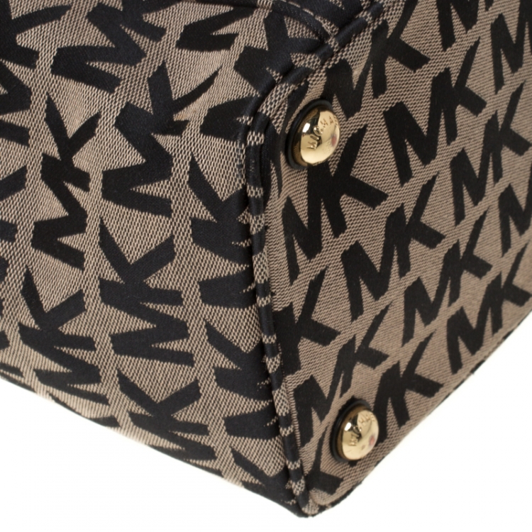 Pre Owned MICHAEL Michael Kors Black/Beige Signature Jacquard Tote 
