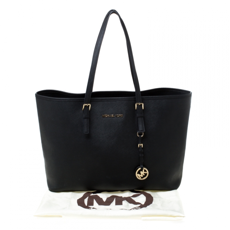 Pre Owned Michael Michael Kors Black Saffiano Leather Jet Set Travel Tote