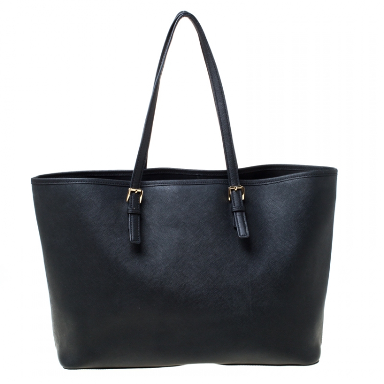 Pre Owned Michael Michael Kors Black Saffiano Leather Jet Set Travel Tote