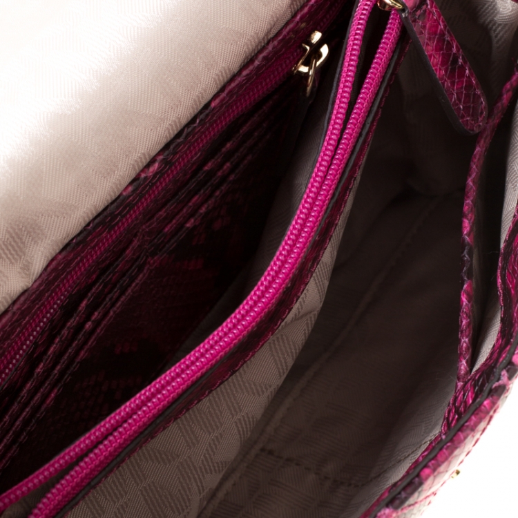 Pre Owned Michael Kors Pink Python Embossed Leather Sloan Shoulder Flap Bag