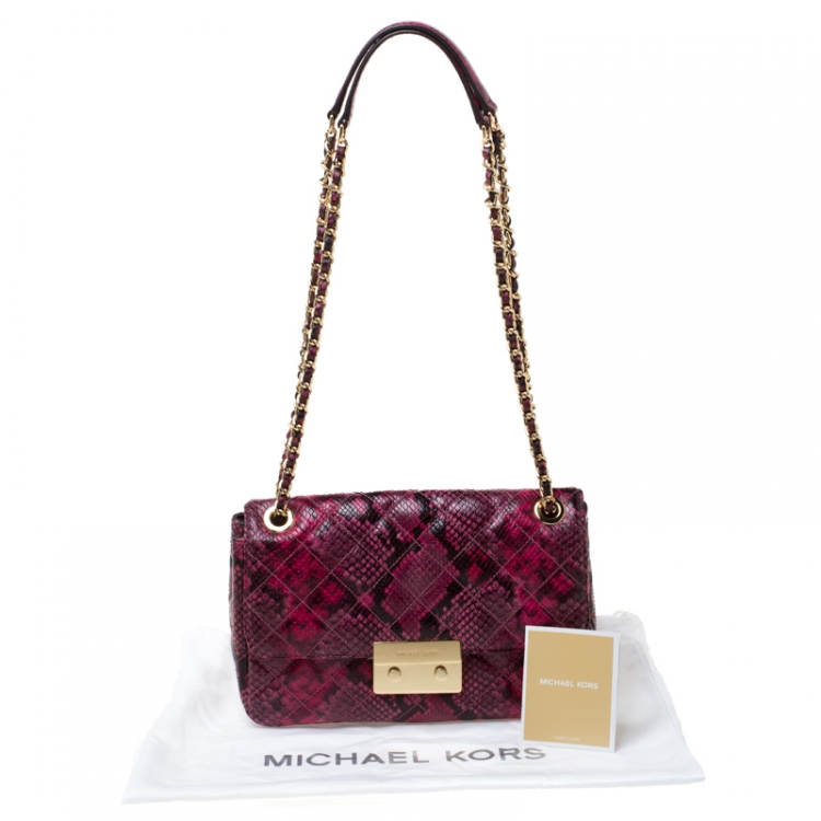 Pre Owned Michael Kors Pink Python Embossed Leather Sloan Shoulder Flap Bag
