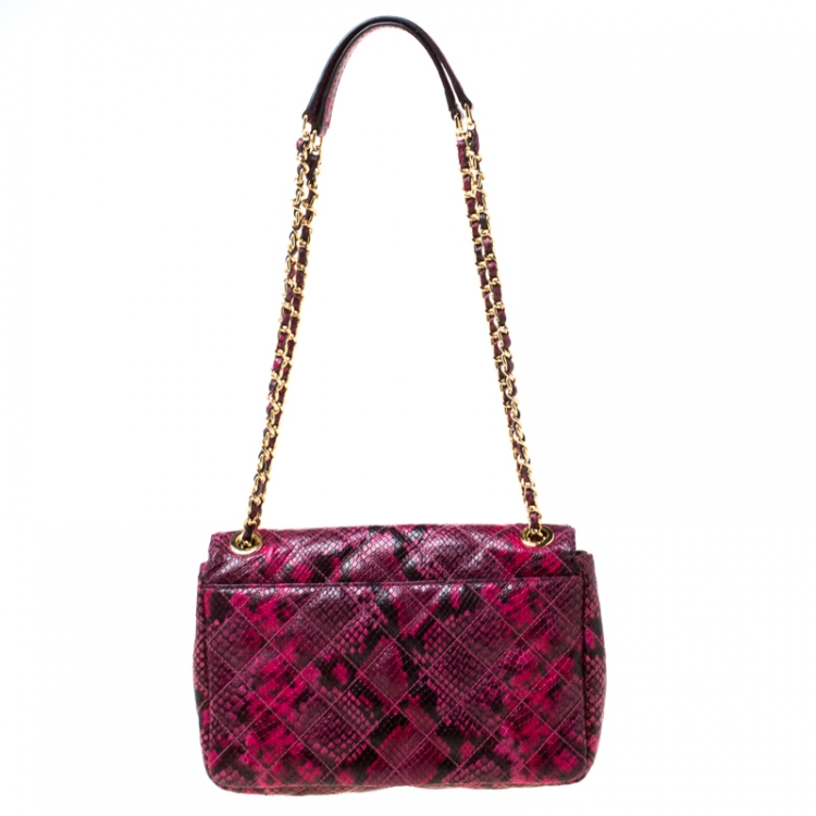 Pre Owned Michael Kors Pink Python Embossed Leather Sloan Shoulder Flap Bag