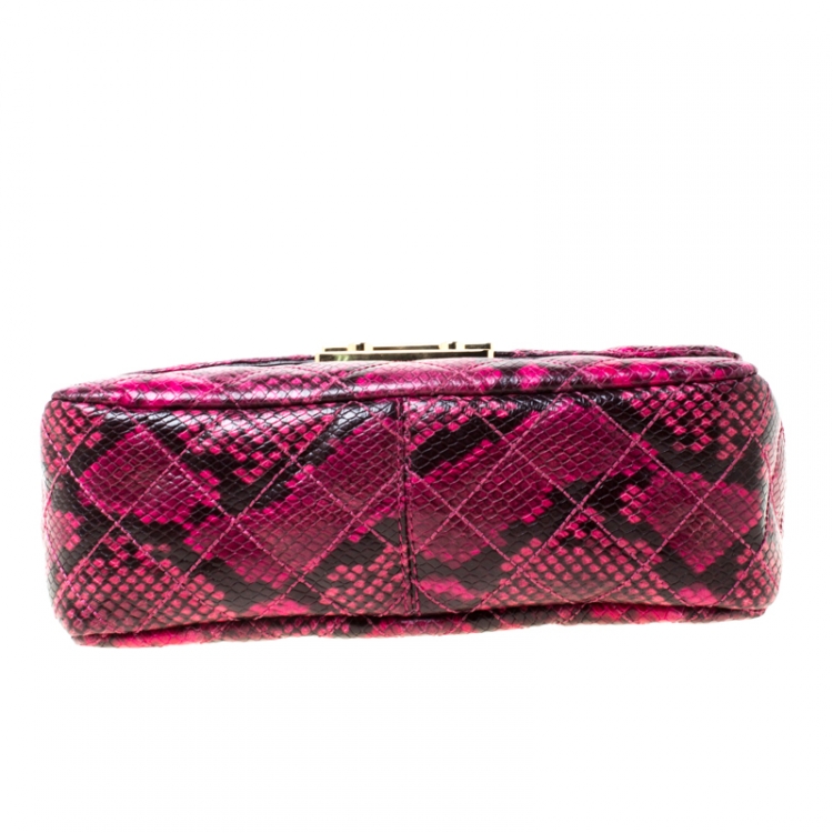 Pre Owned Michael Kors Pink Python Embossed Leather Sloan Shoulder Flap Bag