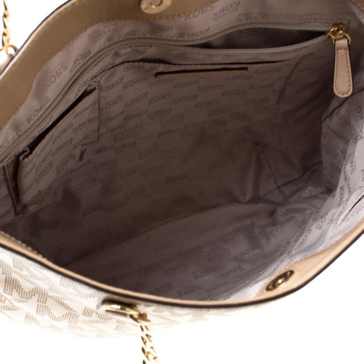 مملوكة مسبقًا MICHAEL Michael Kors Signature Beige Patent Leather Jet Set Chain Tote