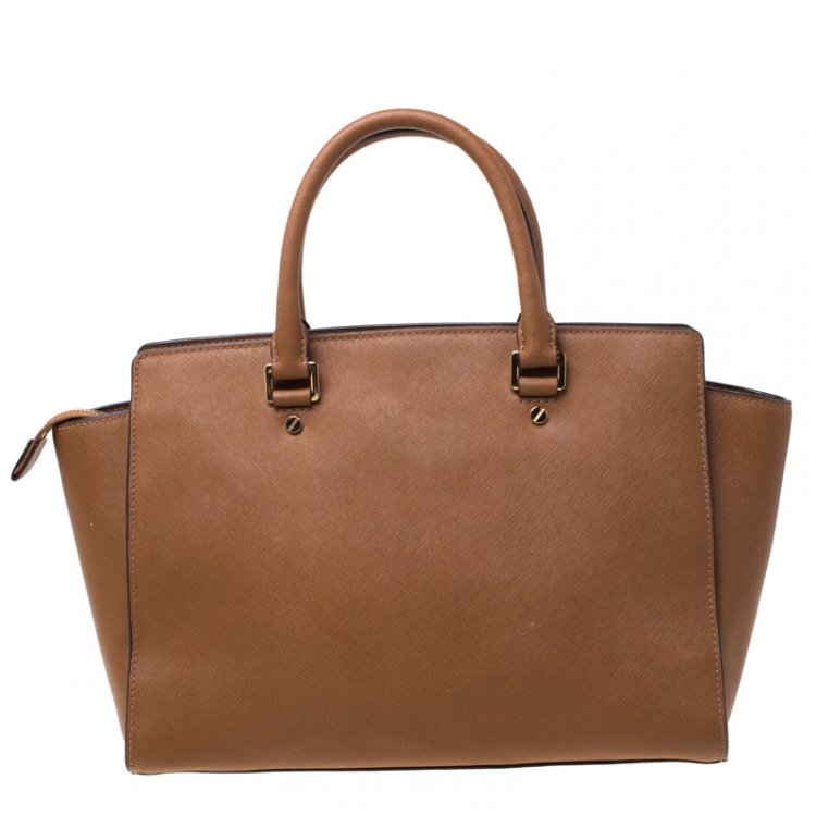 Pre Owned Michael Michael Kors Brown Saffiano Leather Medium Selma Tote