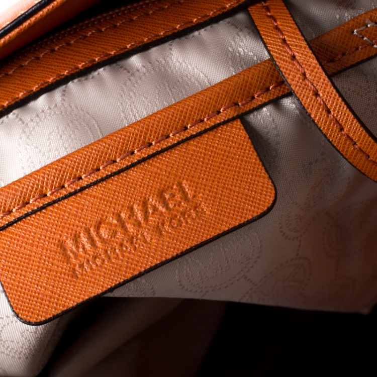 Pre Owned MICHAEL Michael Kors Orange Leather Large Studded Hamilton Tote