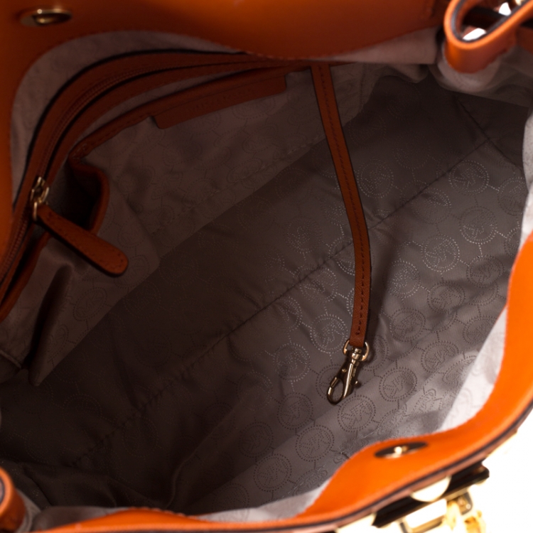Pre Owned MICHAEL Michael Kors Orange Leather Large Studded Hamilton Tote