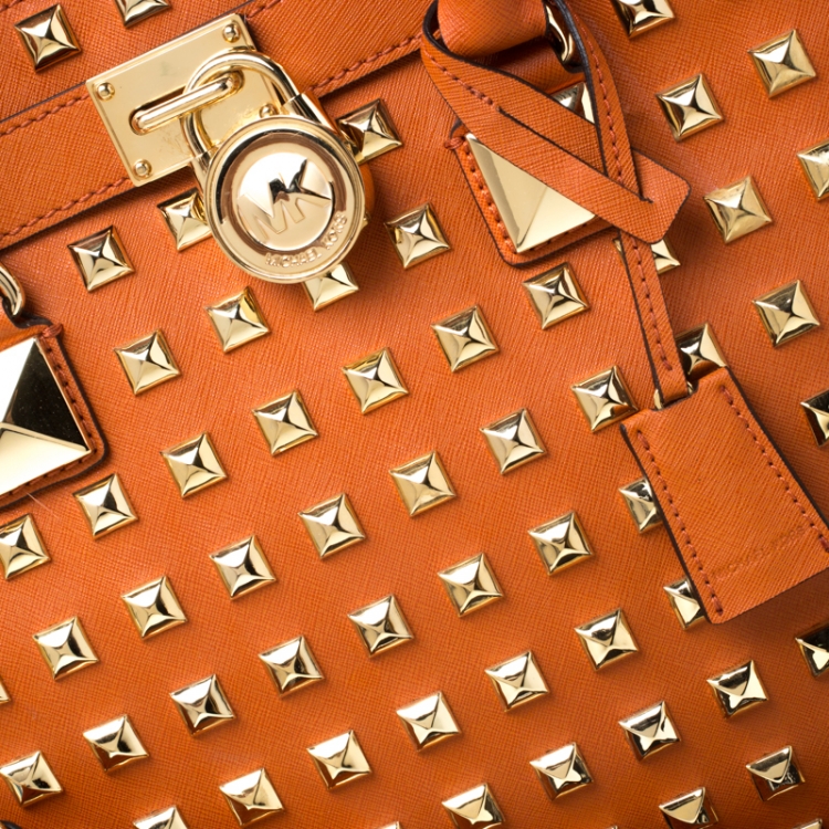 Pre Owned MICHAEL Michael Kors Orange Leather Large Studded Hamilton Tote