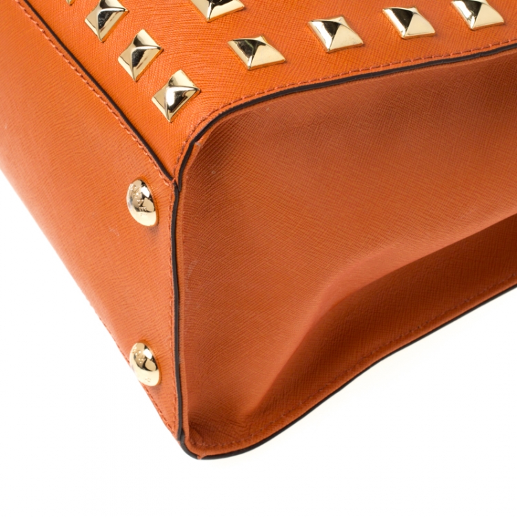 Pre Owned MICHAEL Michael Kors Orange Leather Large Studded Hamilton Tote