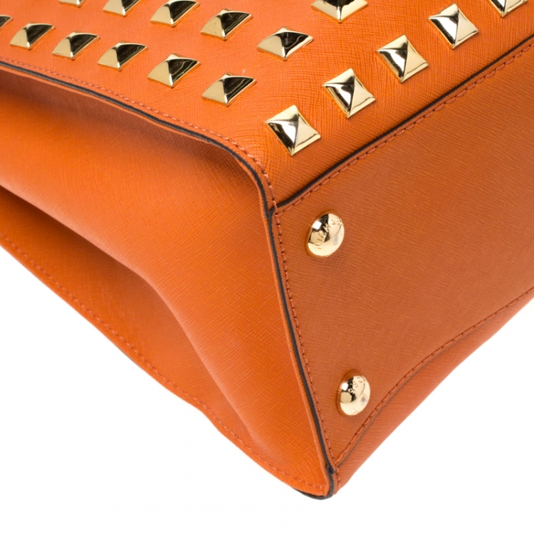 Pre Owned MICHAEL Michael Kors Orange Leather Large Studded Hamilton Tote