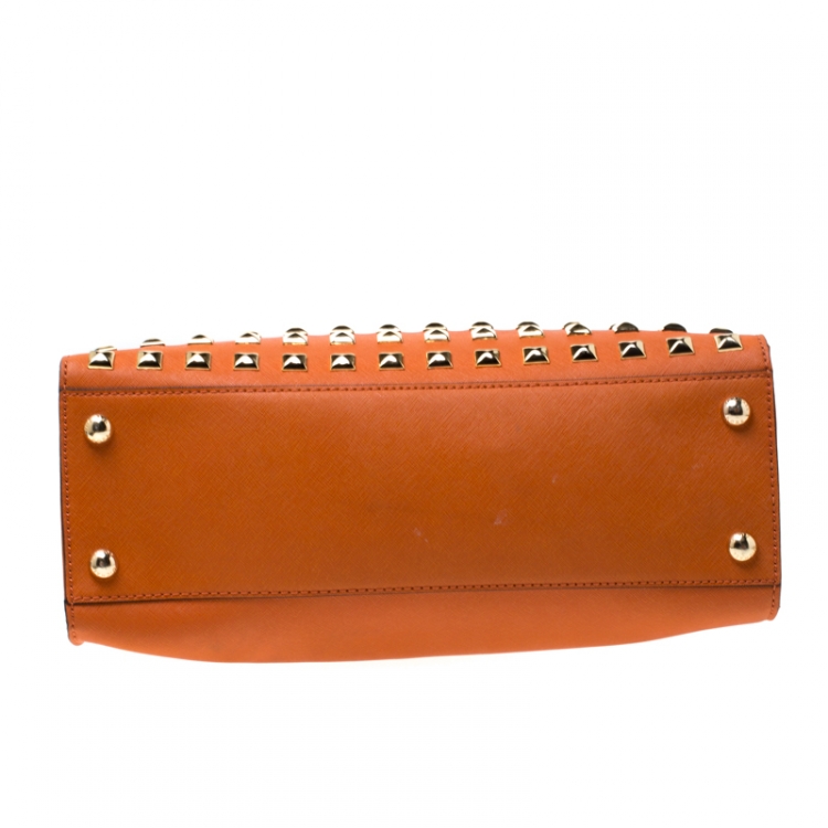 Pre Owned MICHAEL Michael Kors Orange Leather Large Studded Hamilton Tote