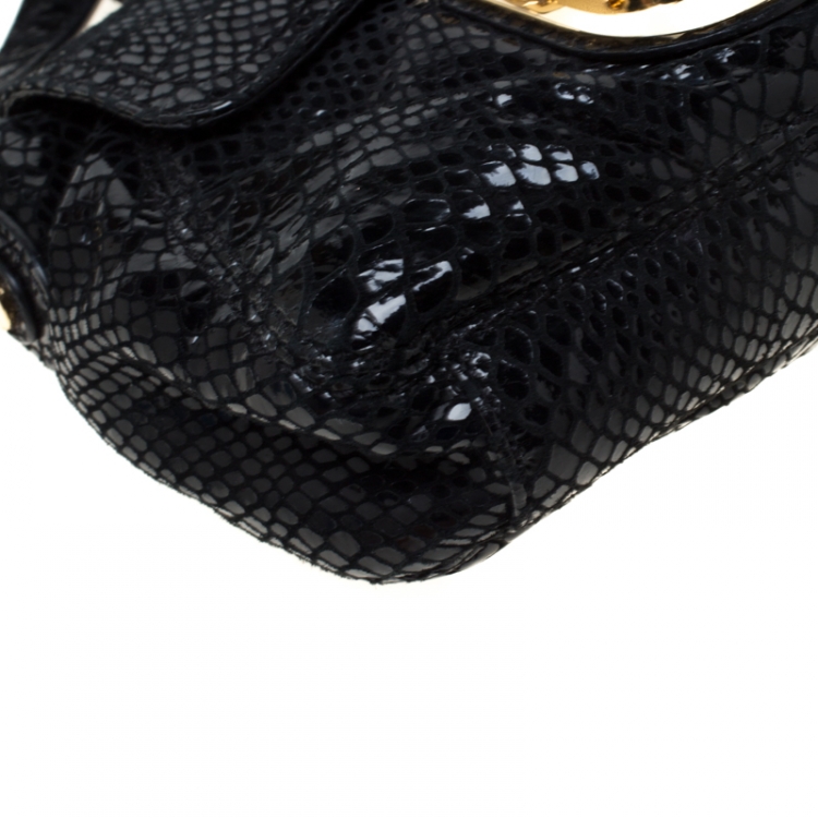 مملوكة مسبقًا Michael Kors Black Python Embossed Leather Charlton Crossbody Bag