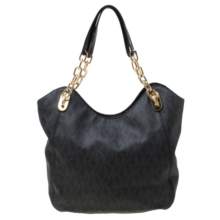 Pre Owned Michael Michael Kors Black Coated Canvas Lilly Chain Tote