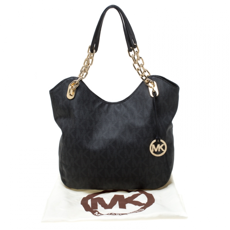 Pre Owned Michael Michael Kors Black Coated Canvas Lilly Chain Tote
