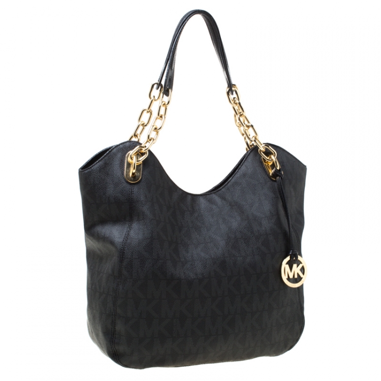 Pre Owned Michael Michael Kors Black Coated Canvas Lilly Chain Tote