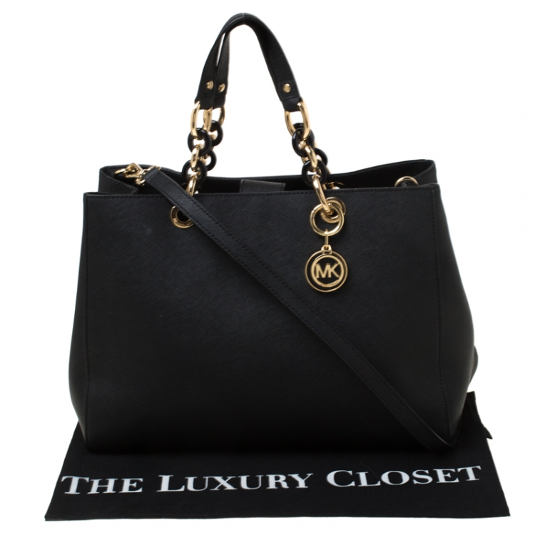 Pre Owned MICHAEL Michael Kors Black Leather Large Cynthia Tote