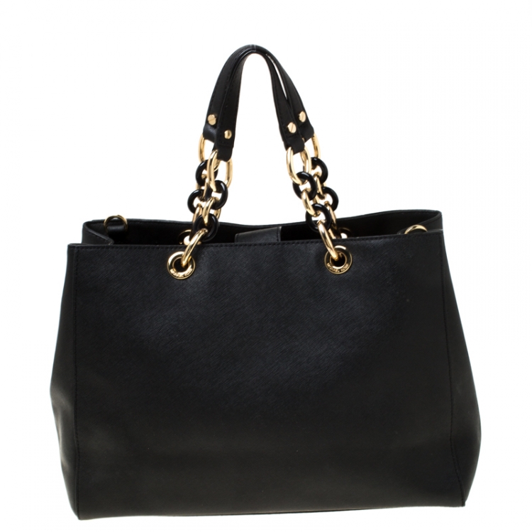Pre Owned MICHAEL Michael Kors Black Leather Large Cynthia Tote