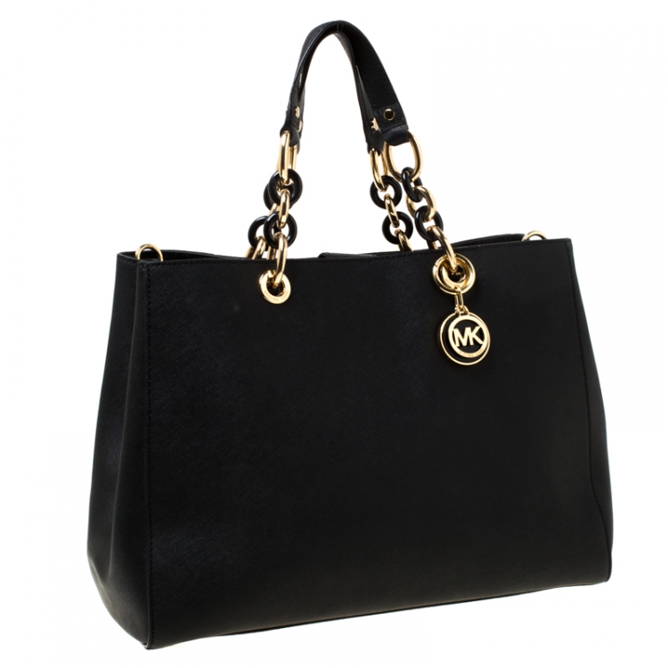 Pre Owned MICHAEL Michael Kors Black Leather Large Cynthia Tote