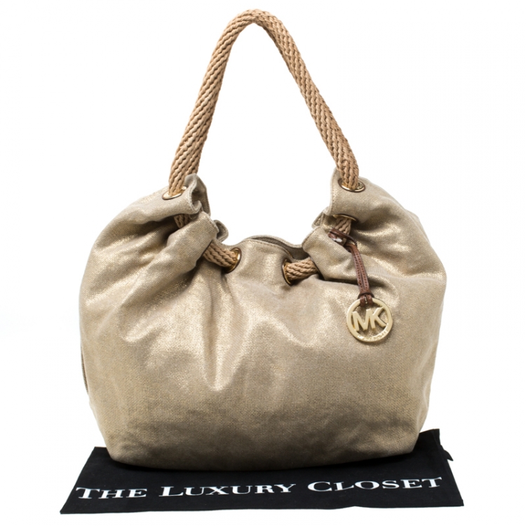 مملوكة مسبقًا MICHAEL Michael Kors Beige Metallic Canvas Ring Tote