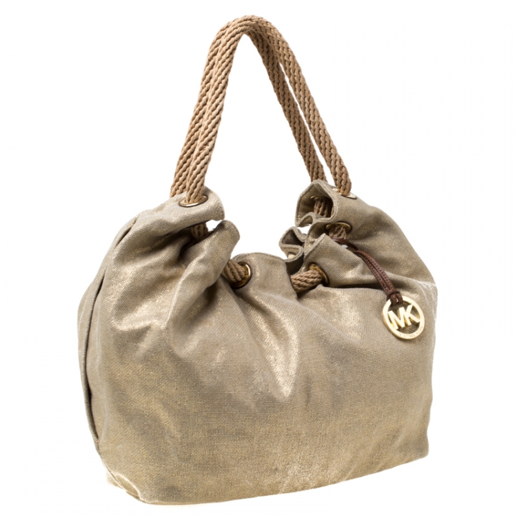مملوكة مسبقًا MICHAEL Michael Kors Beige Metallic Canvas Ring Tote