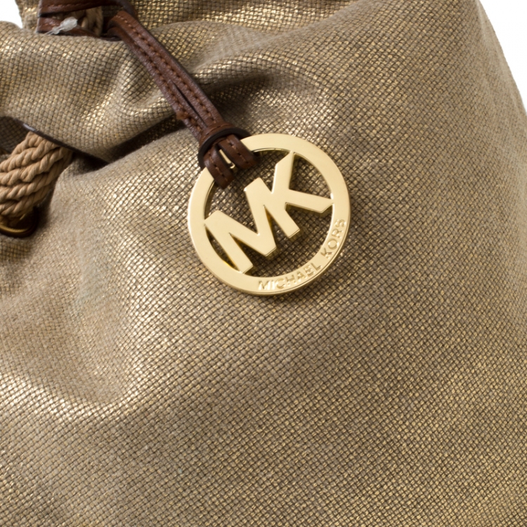 مملوكة مسبقًا MICHAEL Michael Kors Beige Metallic Canvas Ring Tote
