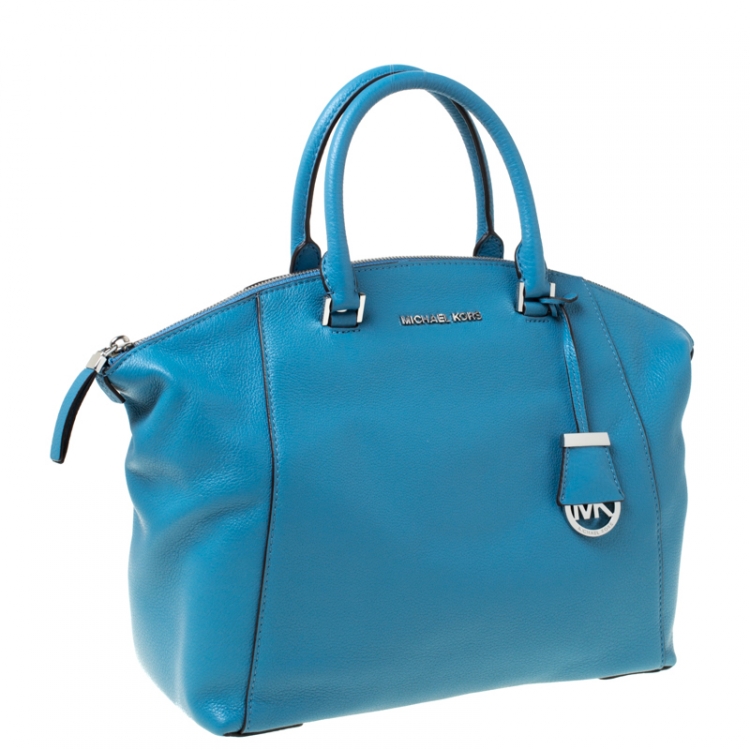 Pre Owned MICHAEL Michael Kors Light Blue Leather Riley Satchel        