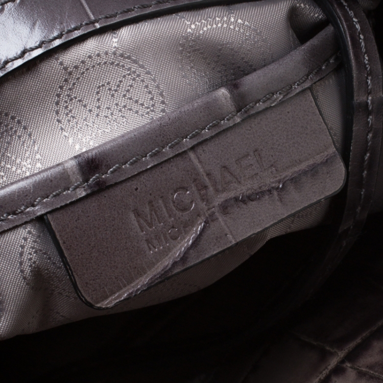Pre Owned Michael Kors Grey/Black Croc Embossed Studded Hamilton Tote