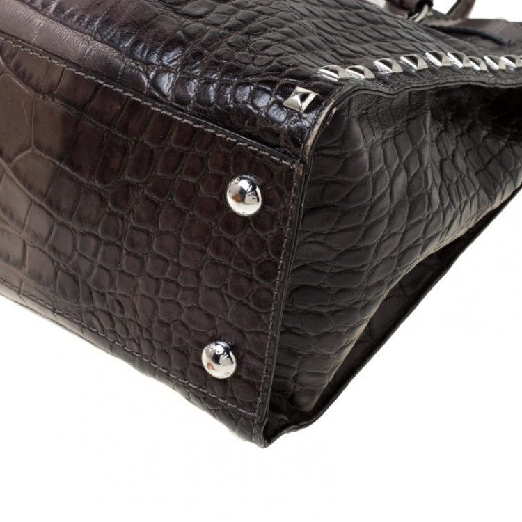 Pre Owned Michael Kors Grey/Black Croc Embossed Studded Hamilton Tote