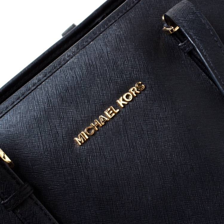 مملوكة مسبقًا Michael Michael Kors Black Saffiano Leather Jet Set Travel Tote