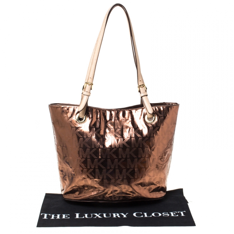 Pre Owned Michael Michael Kors Bronze Patent Leather Tote