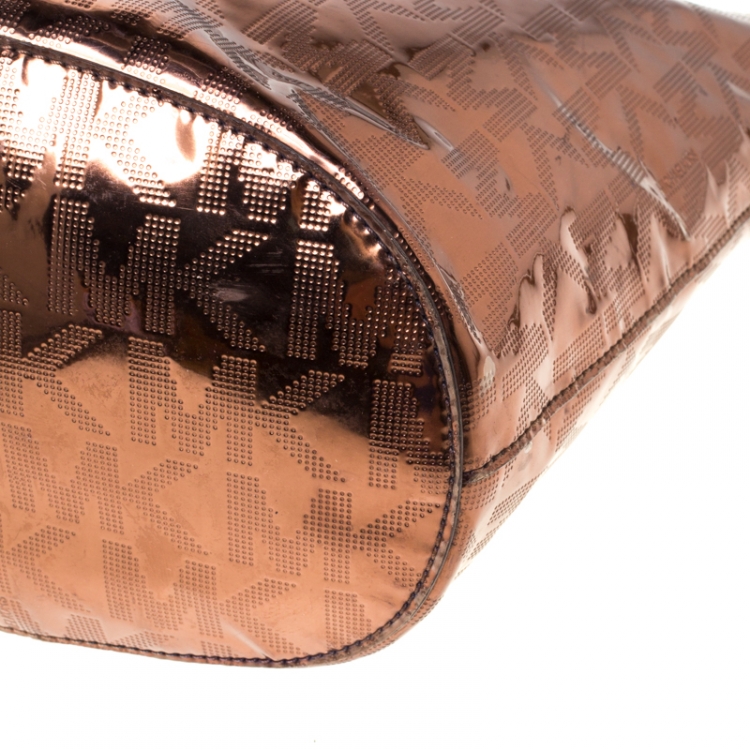 Pre Owned Michael Michael Kors Bronze Patent Leather Tote