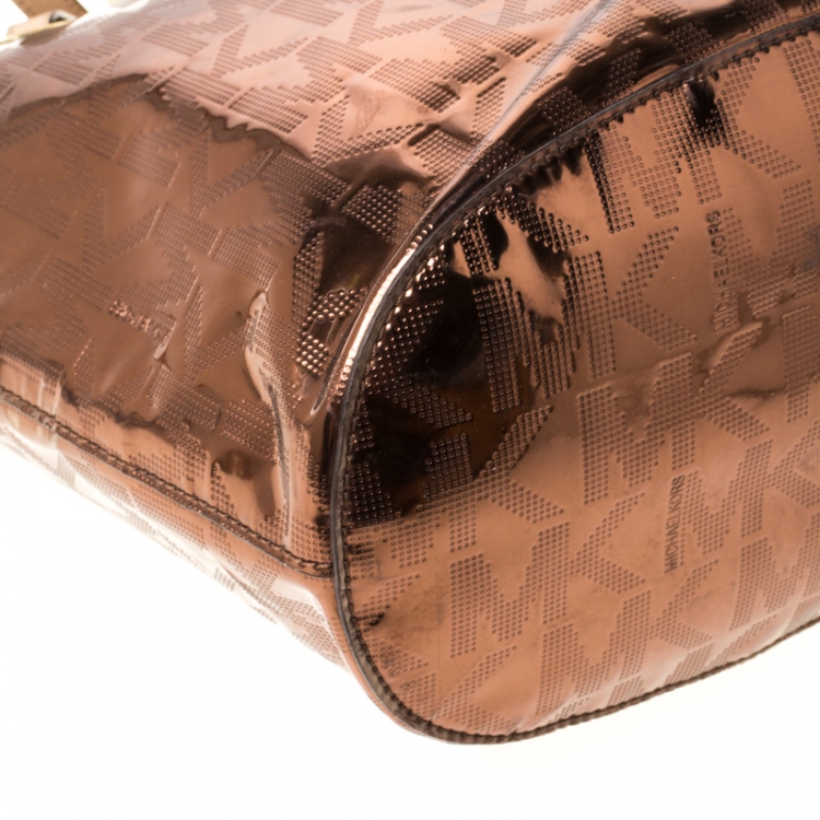 Pre Owned Michael Michael Kors Bronze Patent Leather Tote