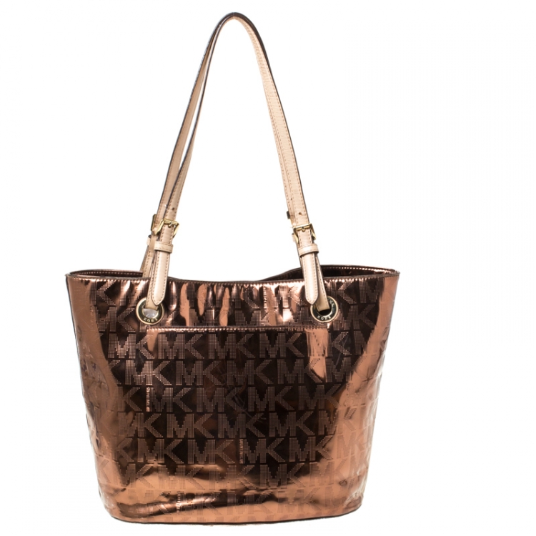 Pre Owned Michael Michael Kors Bronze Patent Leather Tote