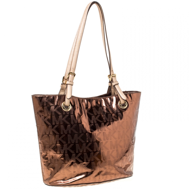Pre Owned Michael Michael Kors Bronze Patent Leather Tote