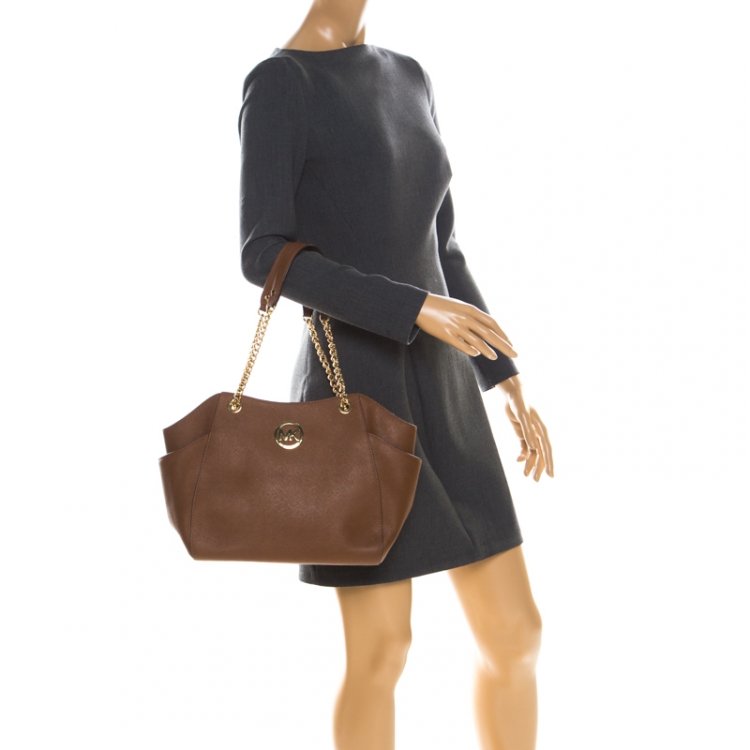 Pre Owned MICHAEL Michael Kors Tan Leather Jet Set Chain Shoulder Bag