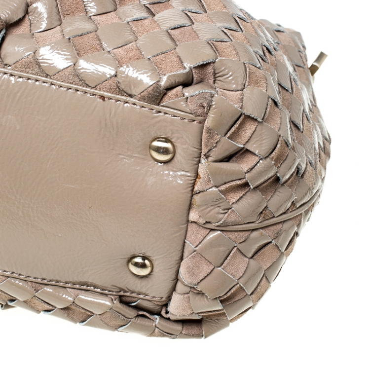 Pre Owned Michael Kors Beige Suede and Patent Leather Woven Tote