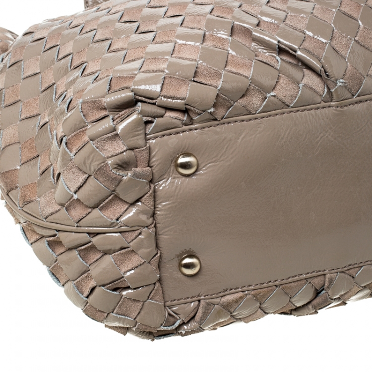 Pre Owned Michael Kors Beige Suede and Patent Leather Woven Tote