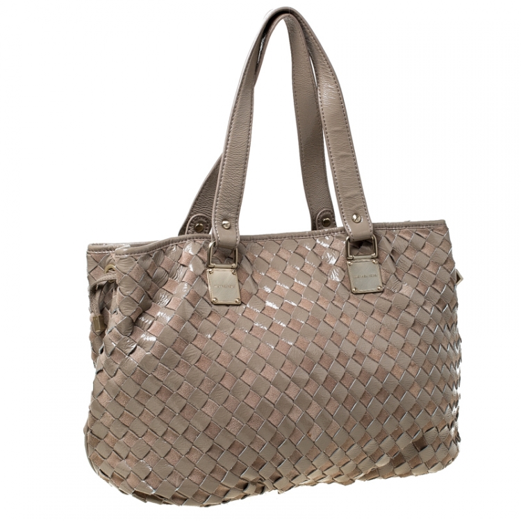 Pre Owned Michael Kors Beige Suede and Patent Leather Woven Tote