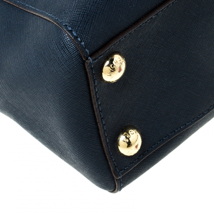 Pre Owned MICHAEL Michael Kors Dark Blue Leather Cynthia Satchel