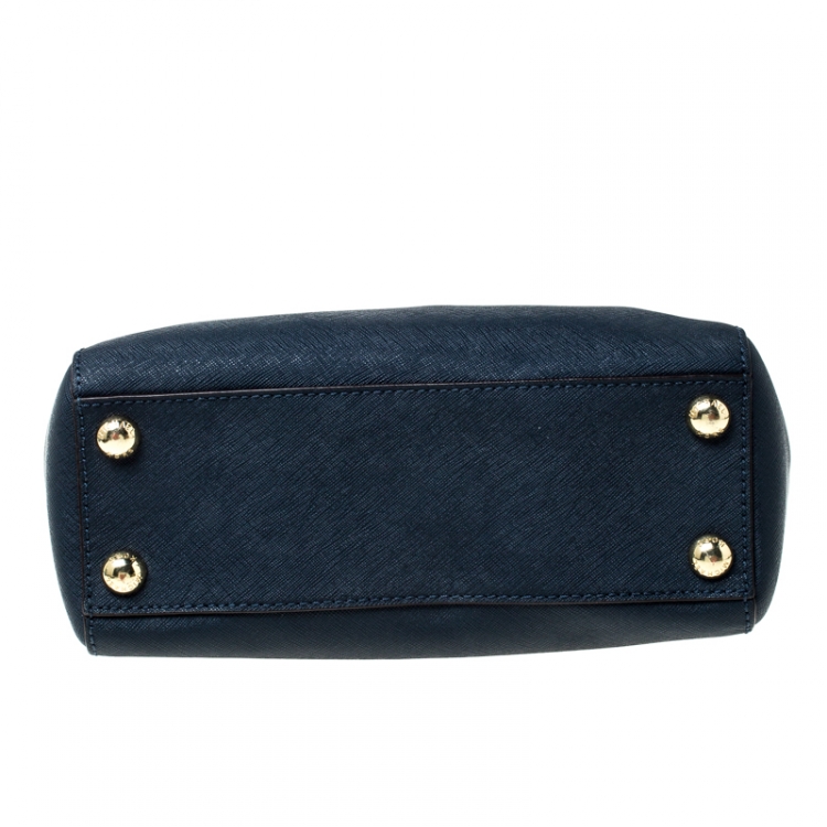 Pre Owned MICHAEL Michael Kors Dark Blue Leather Cynthia Satchel