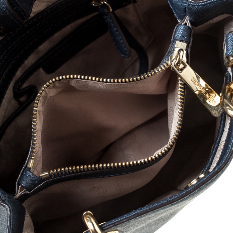 Pre Owned MICHAEL Michael Kors Dark Blue Leather Cynthia Satchel