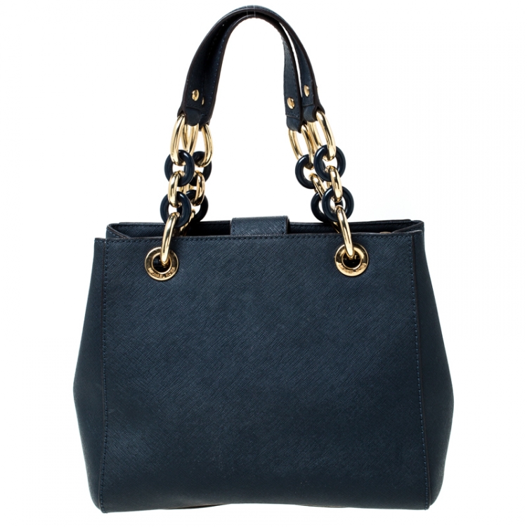 Pre Owned MICHAEL Michael Kors Dark Blue Leather Cynthia Satchel