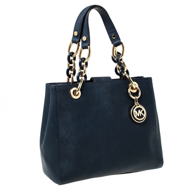 Pre Owned MICHAEL Michael Kors Dark Blue Leather Cynthia Satchel